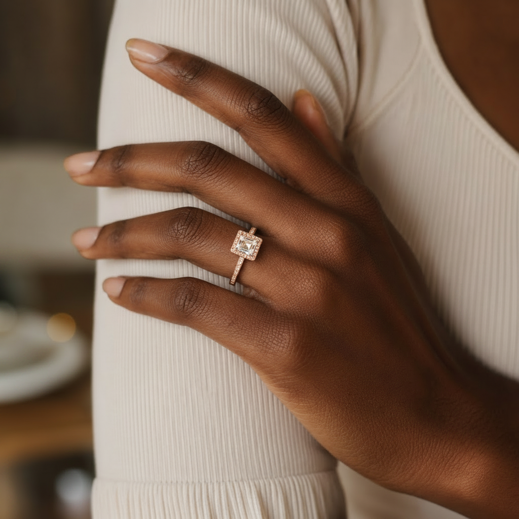 Cordelia - Asscher - Rose Gold - Pavé