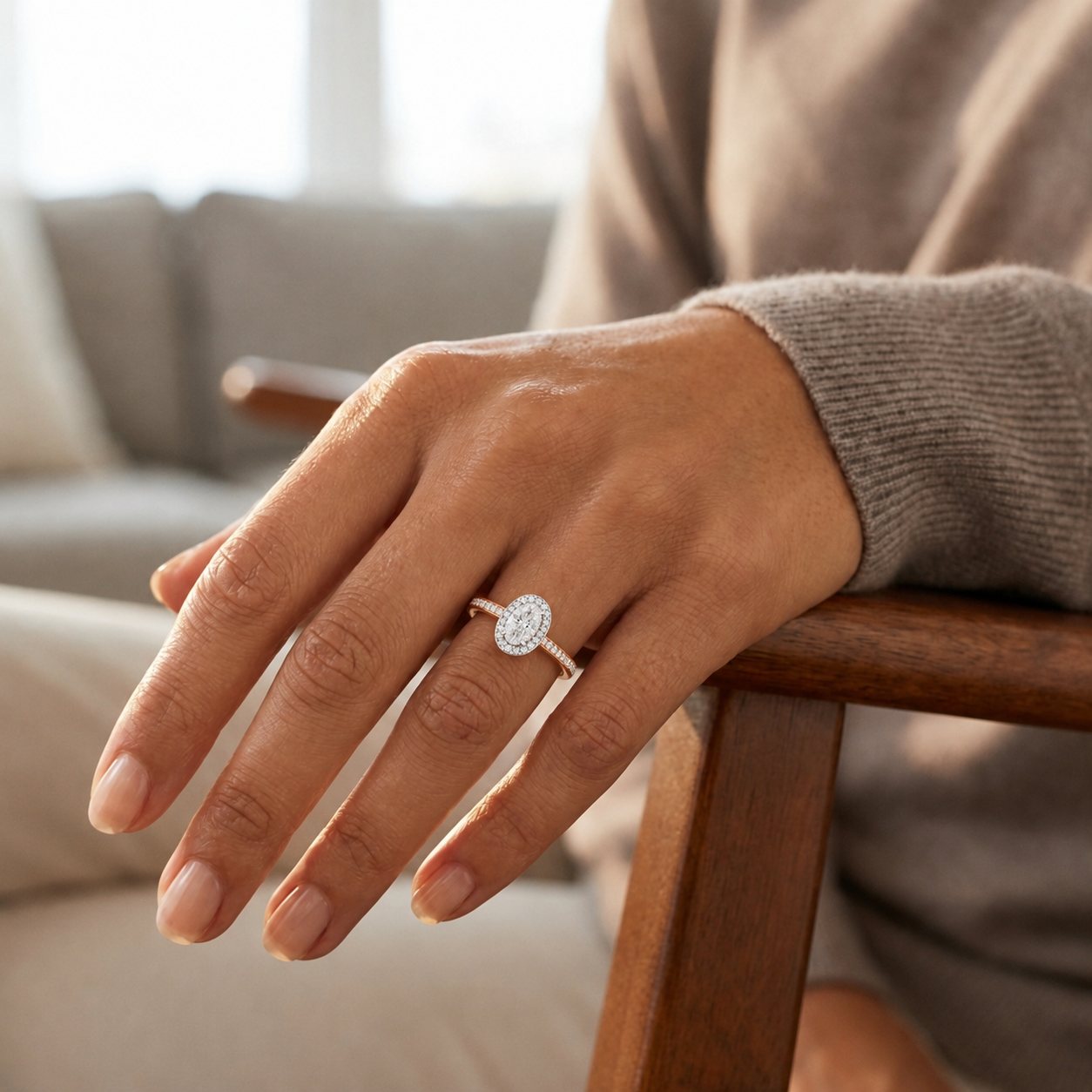 Deneuve - Oval - Rose/White Tone - Pavé
