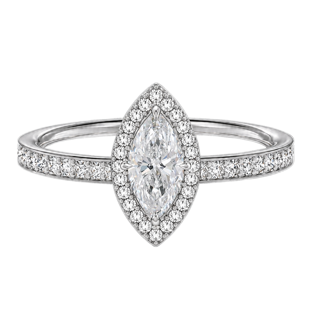 Deneuve - Marquise - White Gold - Pavé
