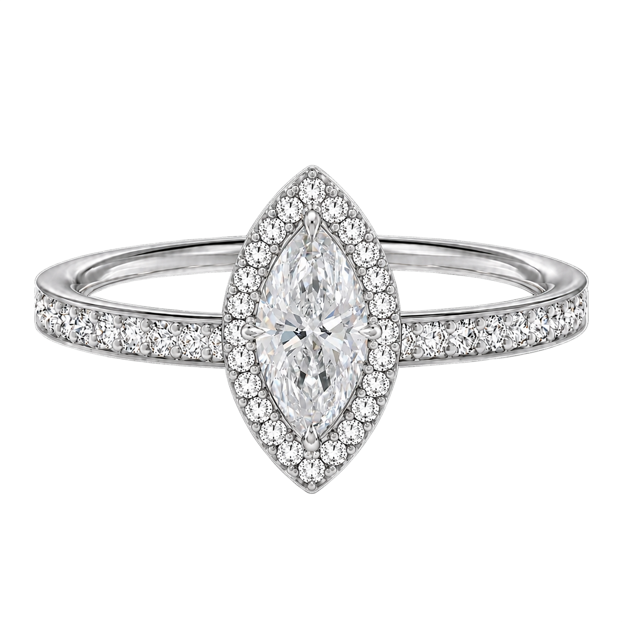 Deneuve - Marquise - White Gold - Pavé