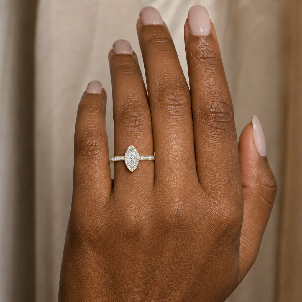 Deneuve - Marquise - Yellow Gold - Pavé