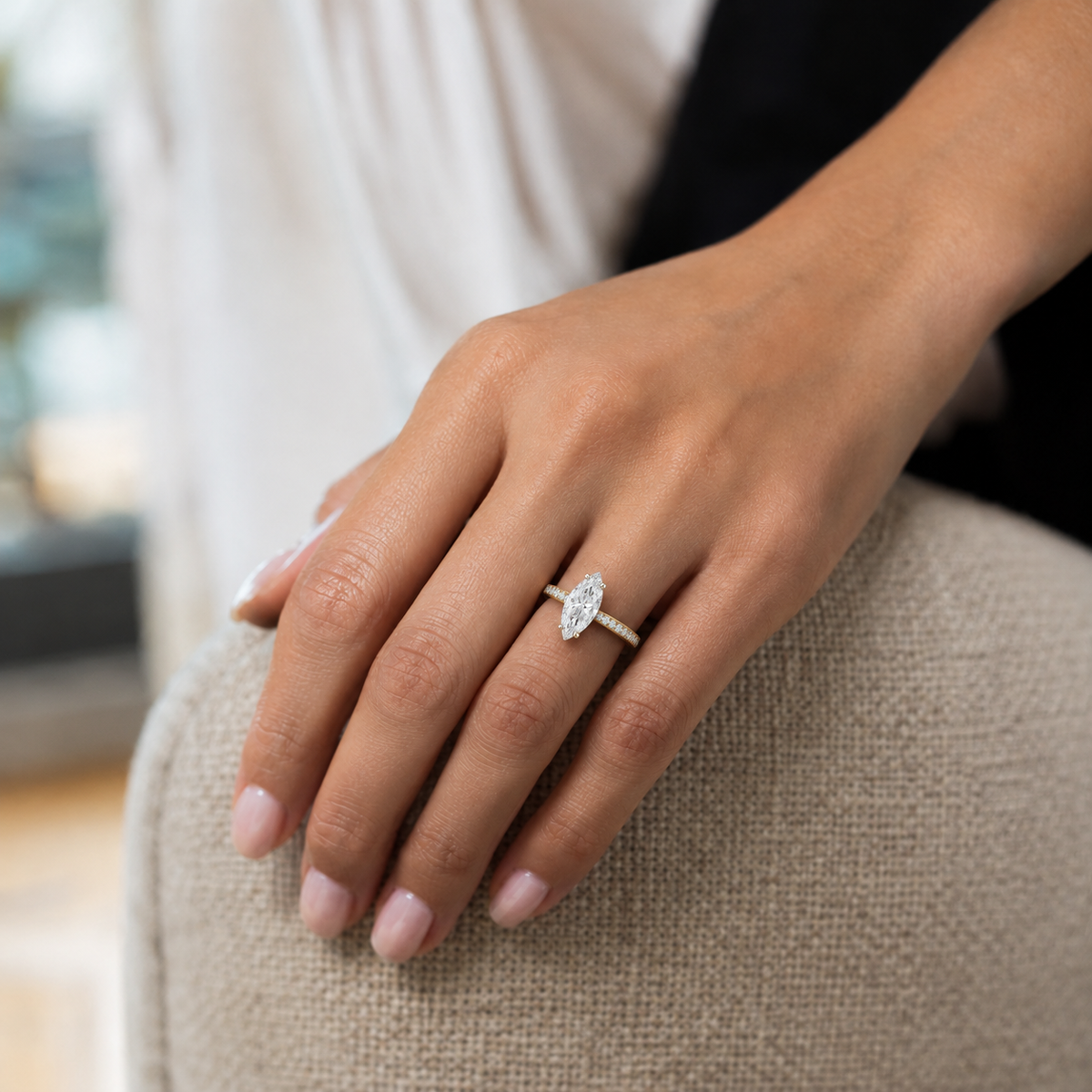 Talia - Marquise - Yellow/White Tone - Pavé