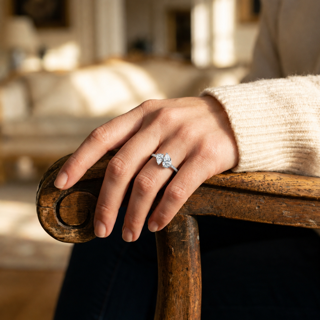 Duo - Pear - Platinum - Pavé