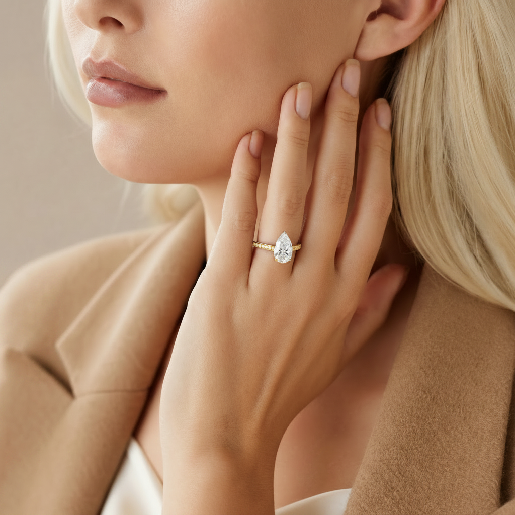 Basilica - Pear - Yellow Gold - Pavé