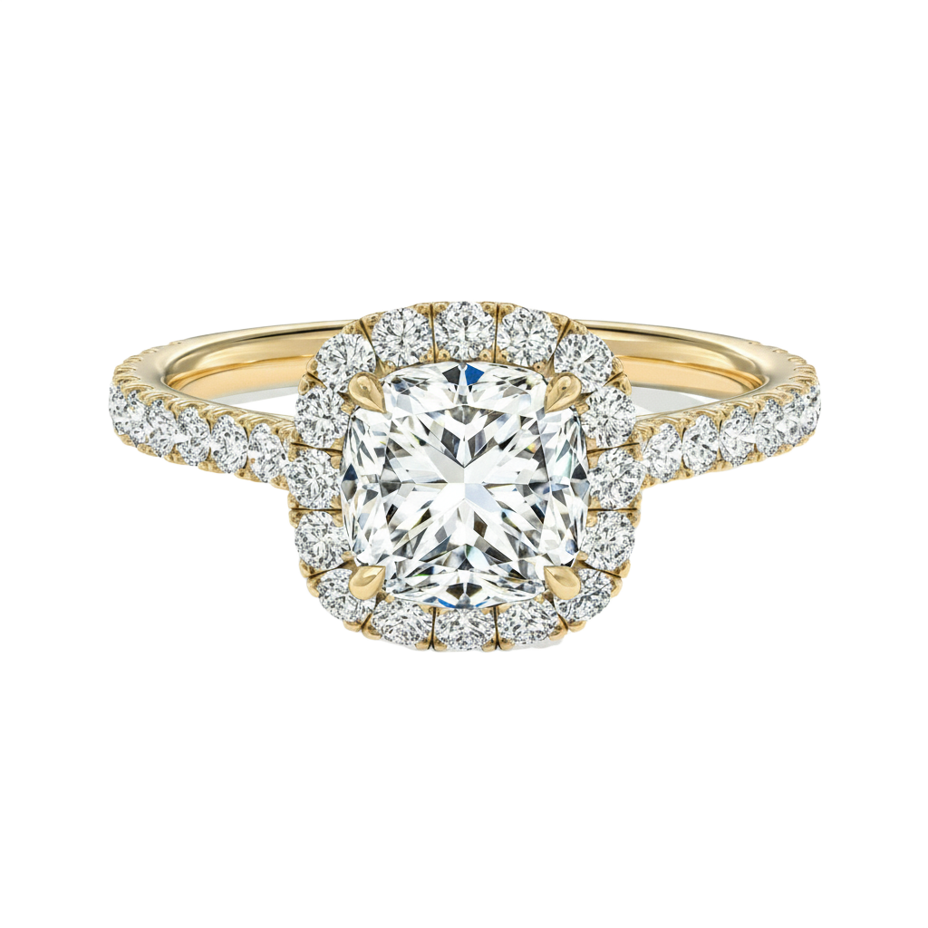 Cordelia - Cushion - Yellow Gold - Pavé