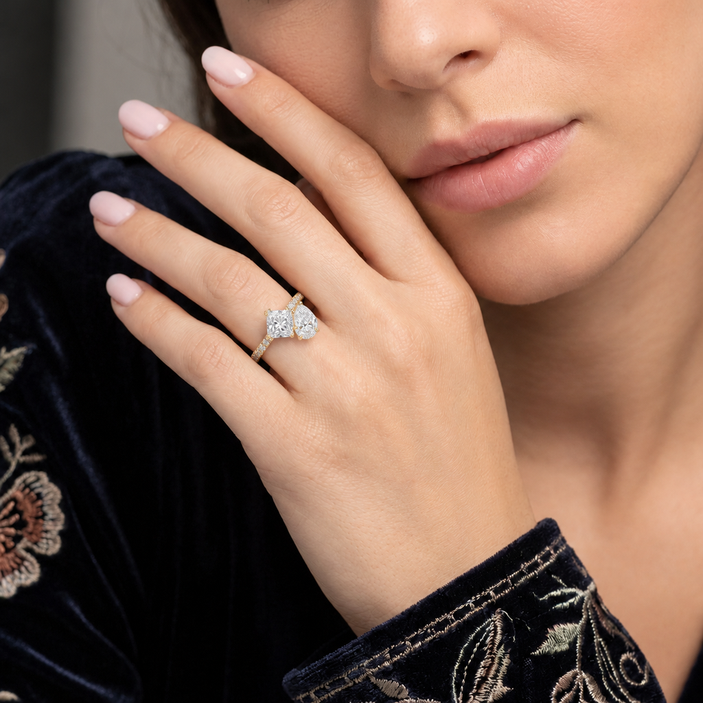 Duo - Princess - Yellow Gold - Pavé