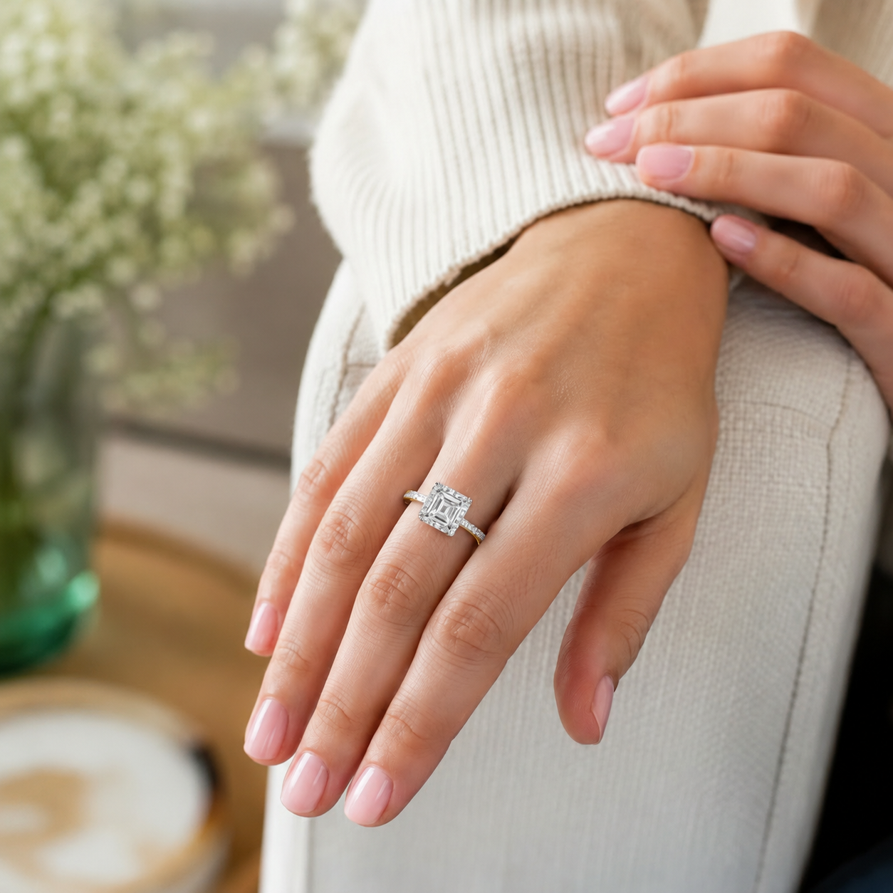 Cordelia - Asscher - Yellow / White Tone - Pavé