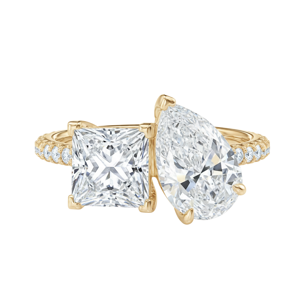 Duo - Princess - Yellow Gold - Pavé