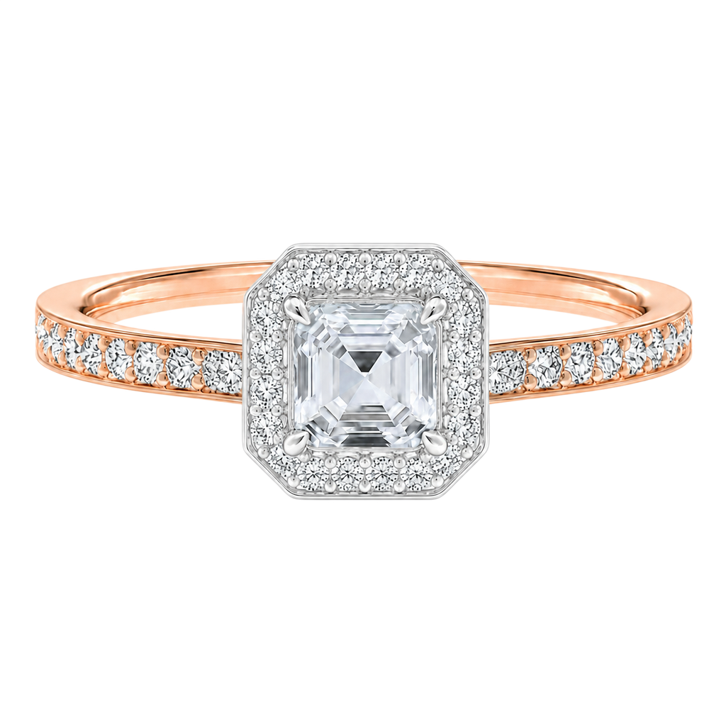 Deneuve - Asscher - Rose/White Tone - Pavé