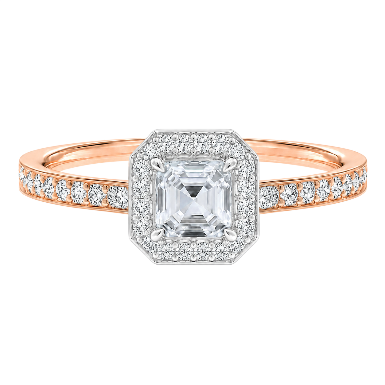 Deneuve - Asscher - Rose/White Tone - Pavé