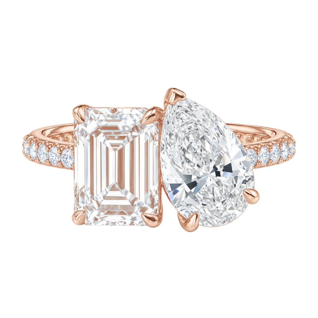 Duo - Emerald - Rose Gold - Pavé