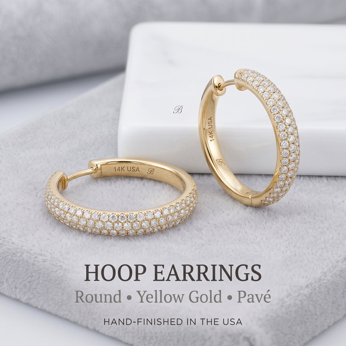 Hoop Earrings - Round - Yellow Gold - Pavé