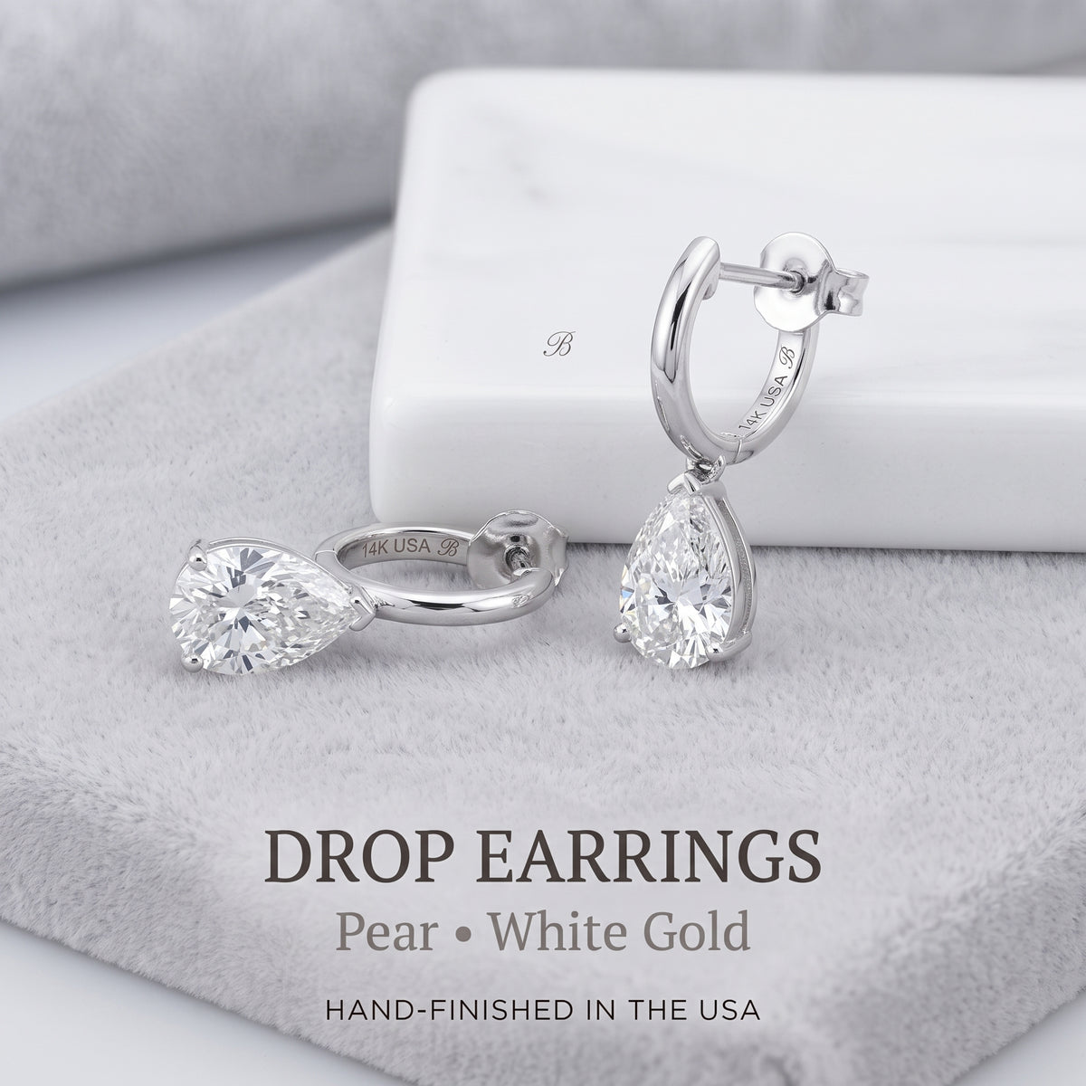 Drop Earrings - Pear - White Gold