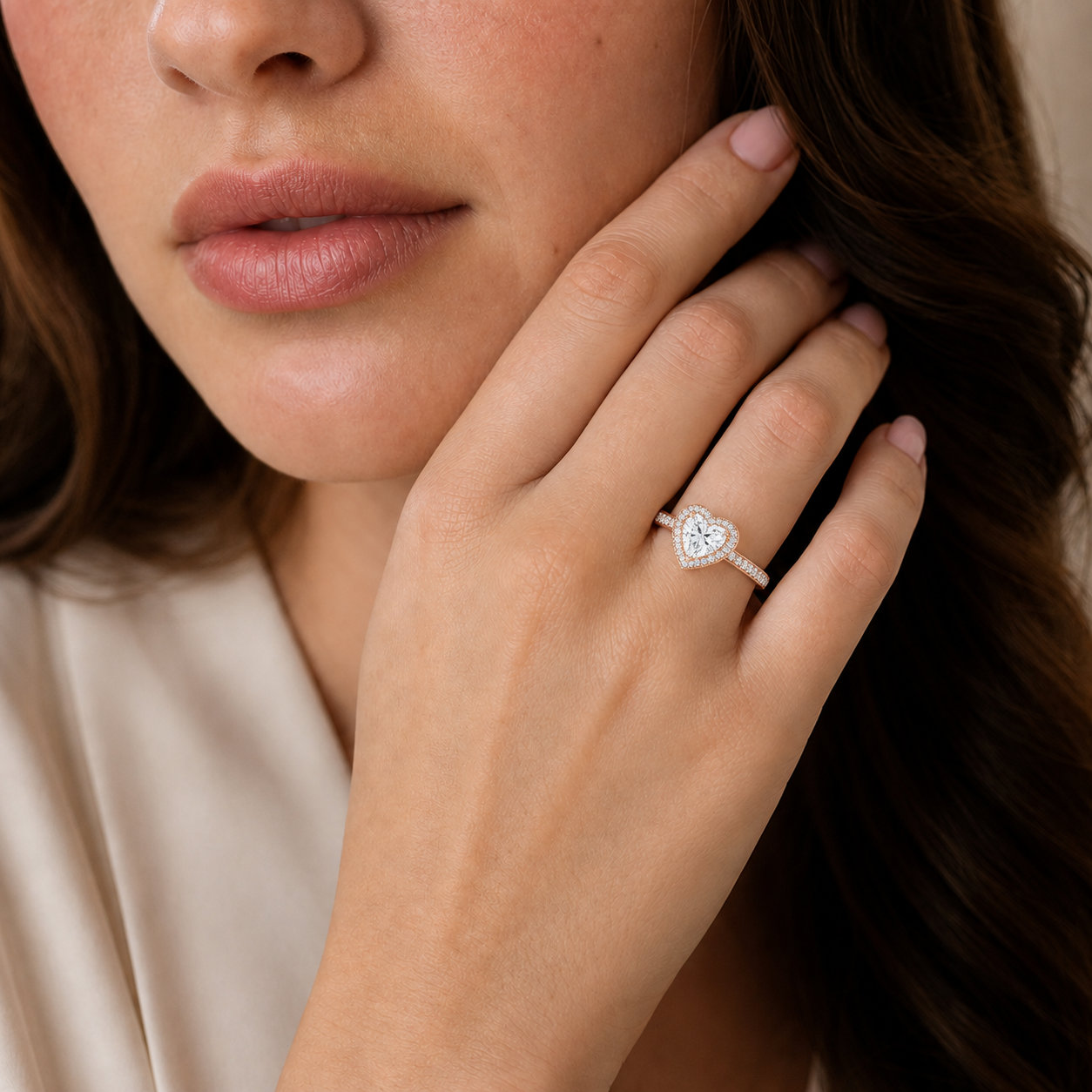 Deneuve - Heart - Rose Gold - Pavé