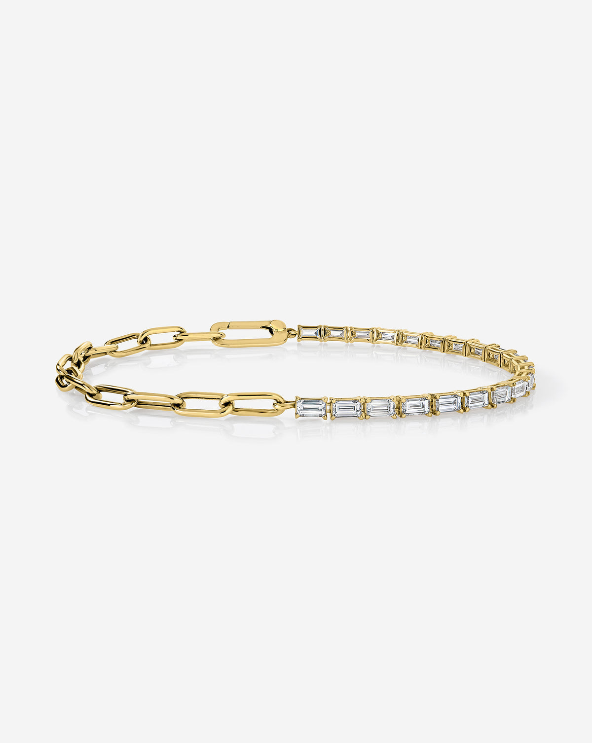 Baguette Tennis Chain Bracelet - Round - White Gold - Lobster