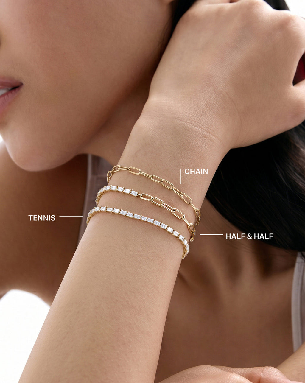 Baguette Tennis Chain Bracelet - Round - White Gold - Lobster