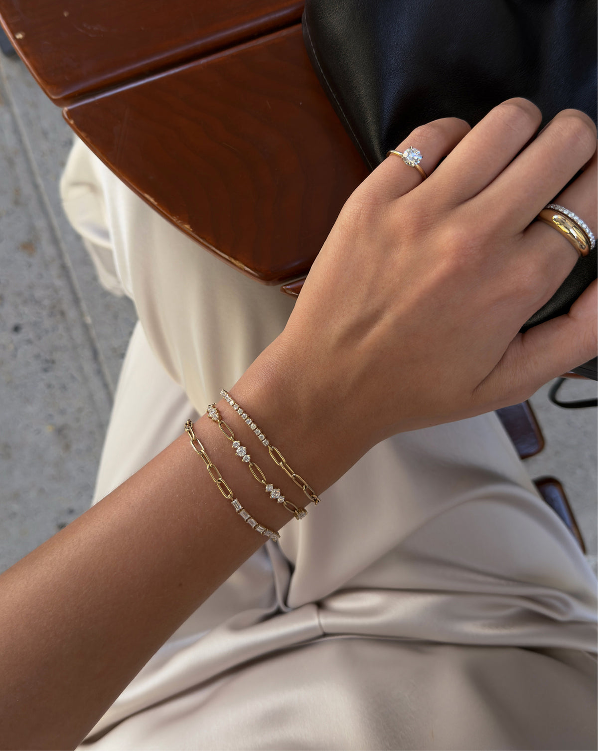 Baguette Tennis Chain Bracelet - Round - White Gold - Lobster