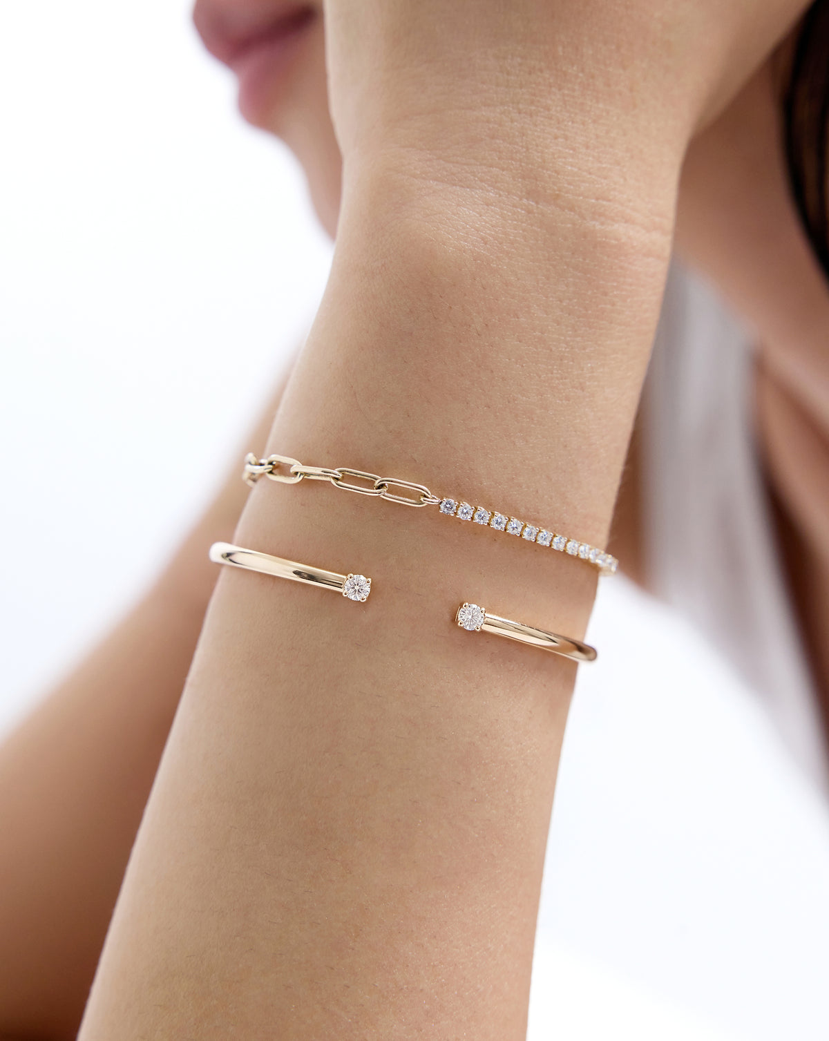 Round Tennis Chain Bracelet - Round - White Gold - Lobster