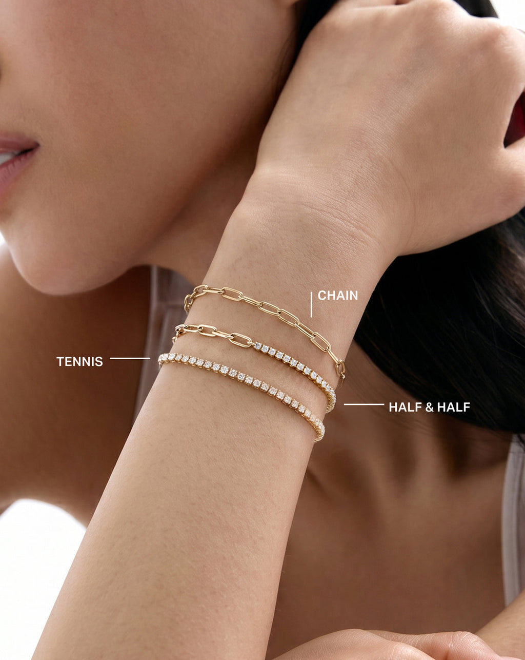 Round Tennis Chain Bracelet - Round - White Gold - Lobster