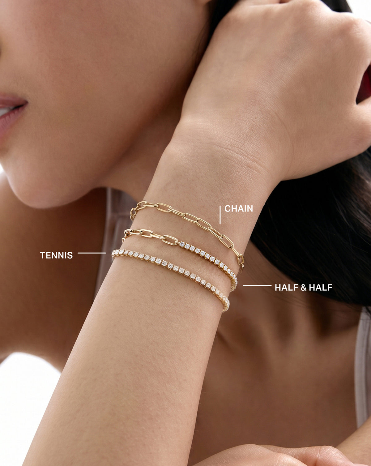 Round Tennis Chain Bracelet - Round - White Gold - Lobster