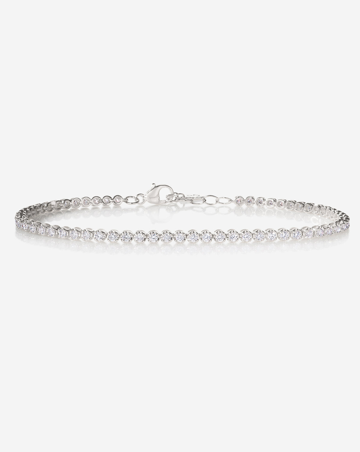 Mini Lab Diamond Tennis Bracelet - Round - White Gold - Box Clasp