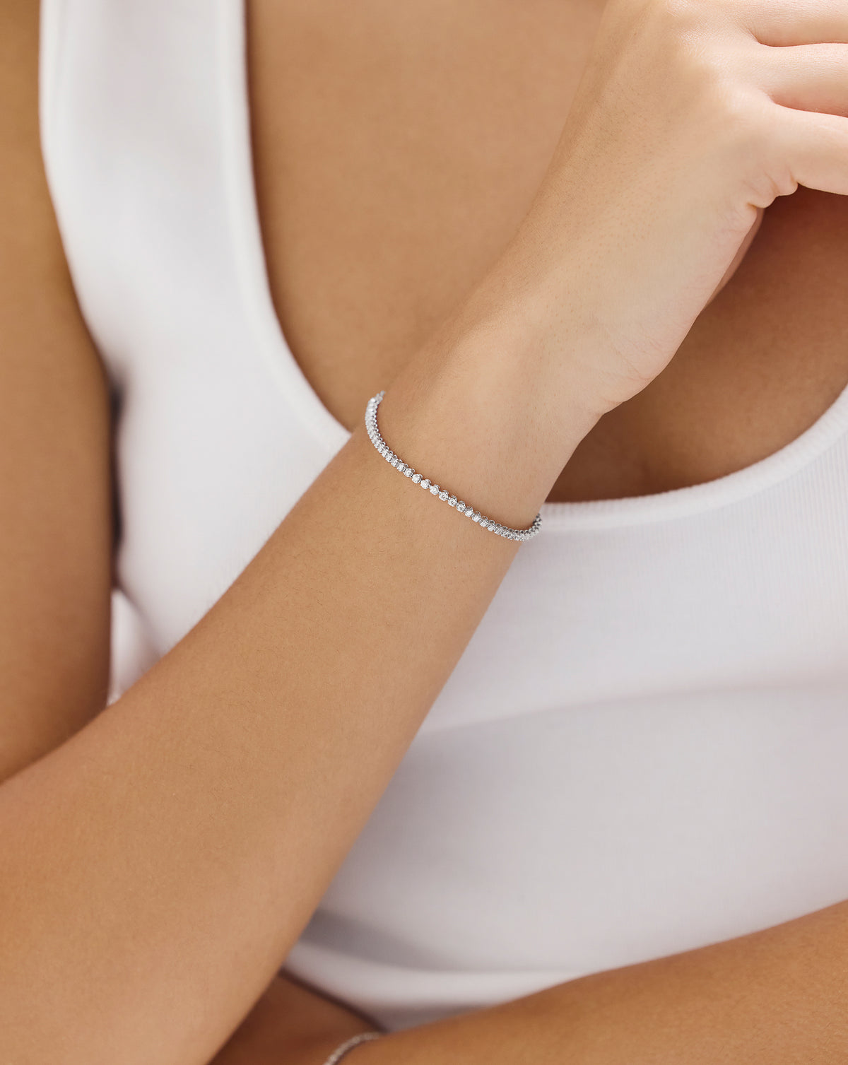 Mini Lab Diamond Tennis Bracelet - Round - White Gold - Box Clasp