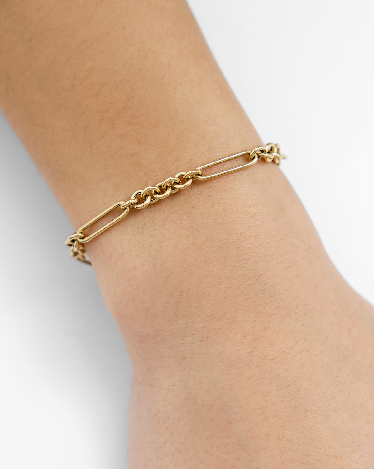 Mixed Link Chain Bracelet - Link - White Gold - Lobster