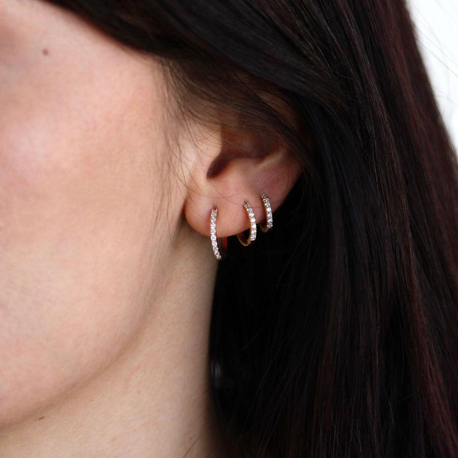 Diamond Huggies - Round - Rose Gold - Hinged Snap