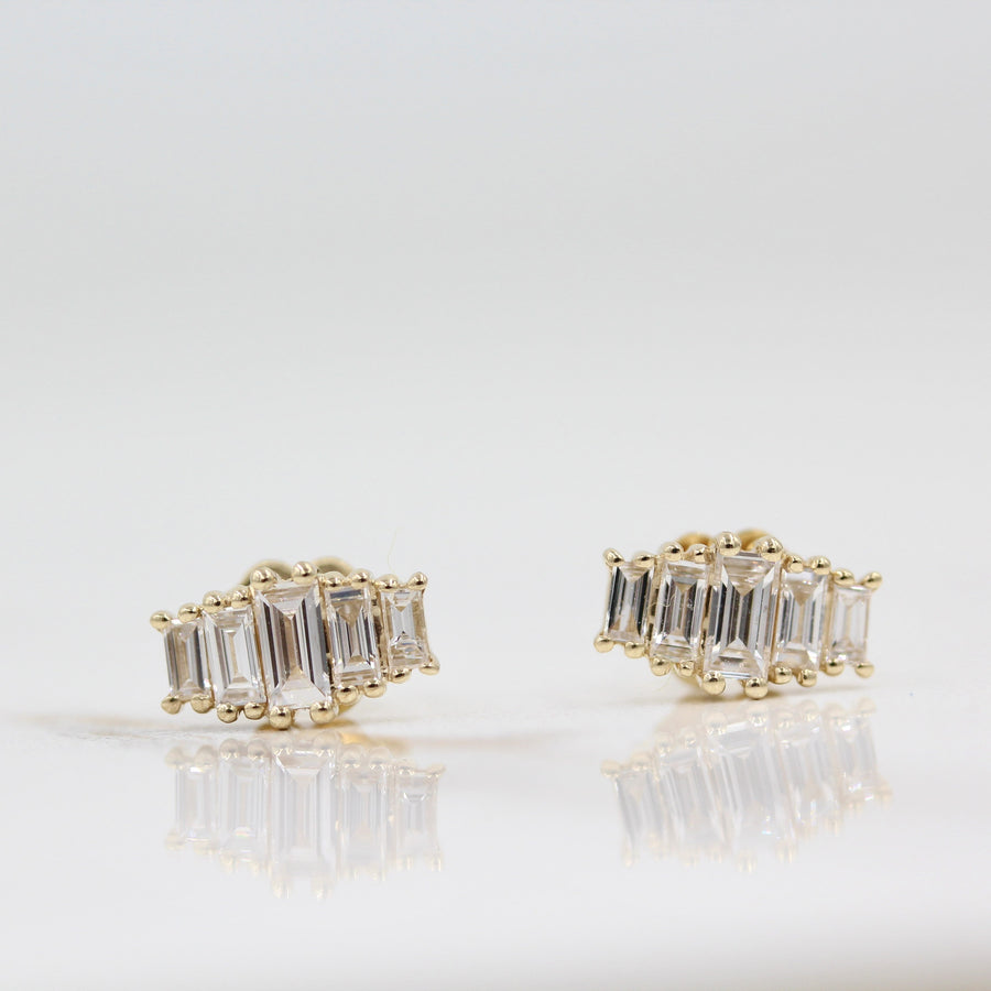 Baguette Five-Stone Earrings - Emerald - Rose Gold - Push Back