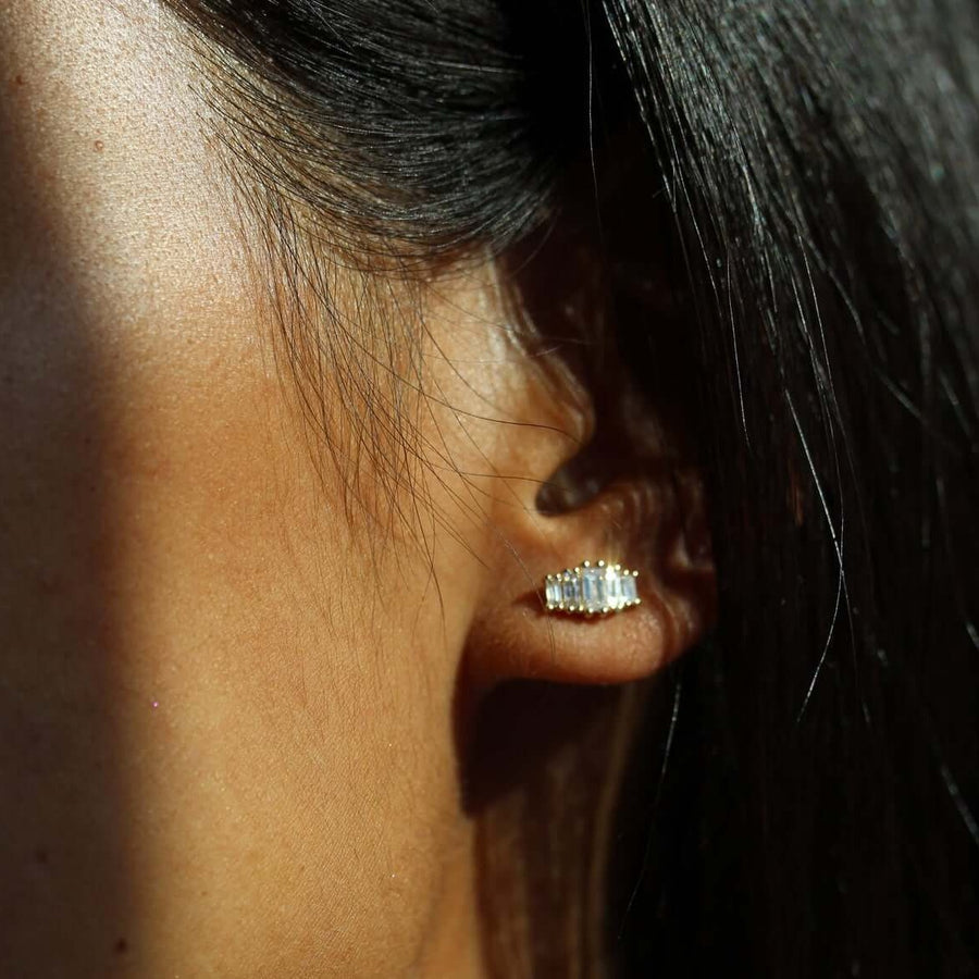 Baguette Five-Stone Earrings - Emerald - Rose Gold - Push Back