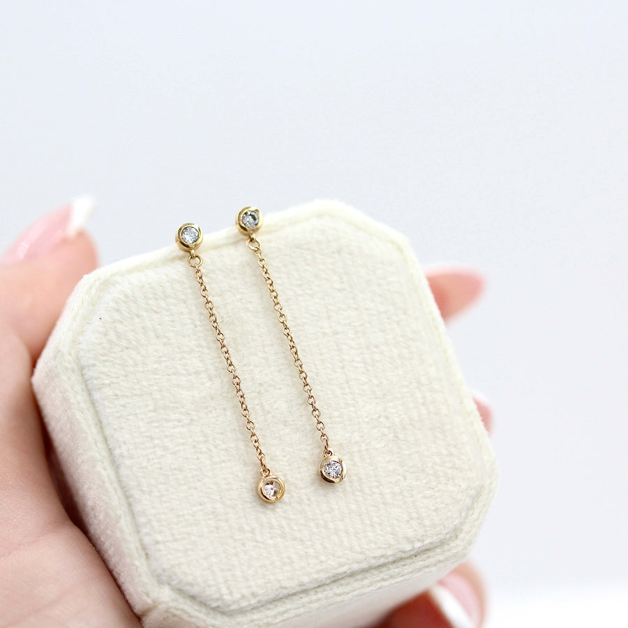 Diamond Drop Earrings - Pear - Rose Gold - Push Back