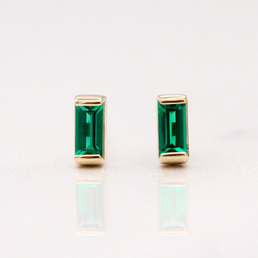 May Emerald Birthstone Studs - Emerald - Yellow Gold - Push Back