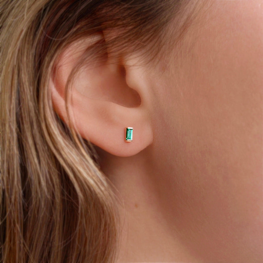 May Emerald Birthstone Studs - Emerald - Yellow Gold - Push Back