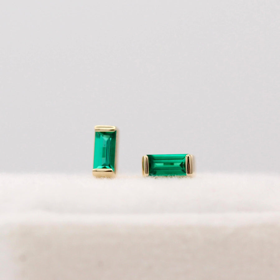 May Emerald Birthstone Studs - Emerald - Yellow Gold - Push Back