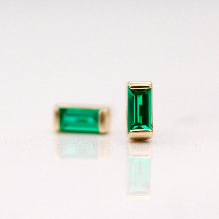 May Emerald Birthstone Studs - Emerald - Yellow Gold - Push Back