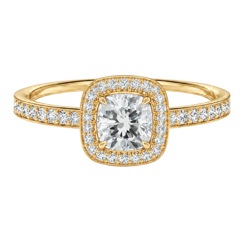 Deneuve - Cushion - Yellow Gold - Pavé