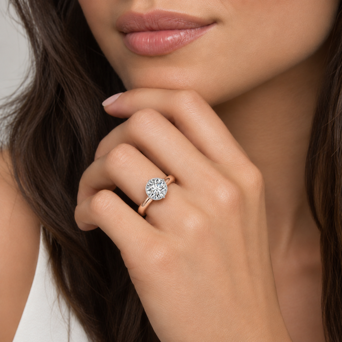 Solenne - Round - Rose/White Tone - Plain