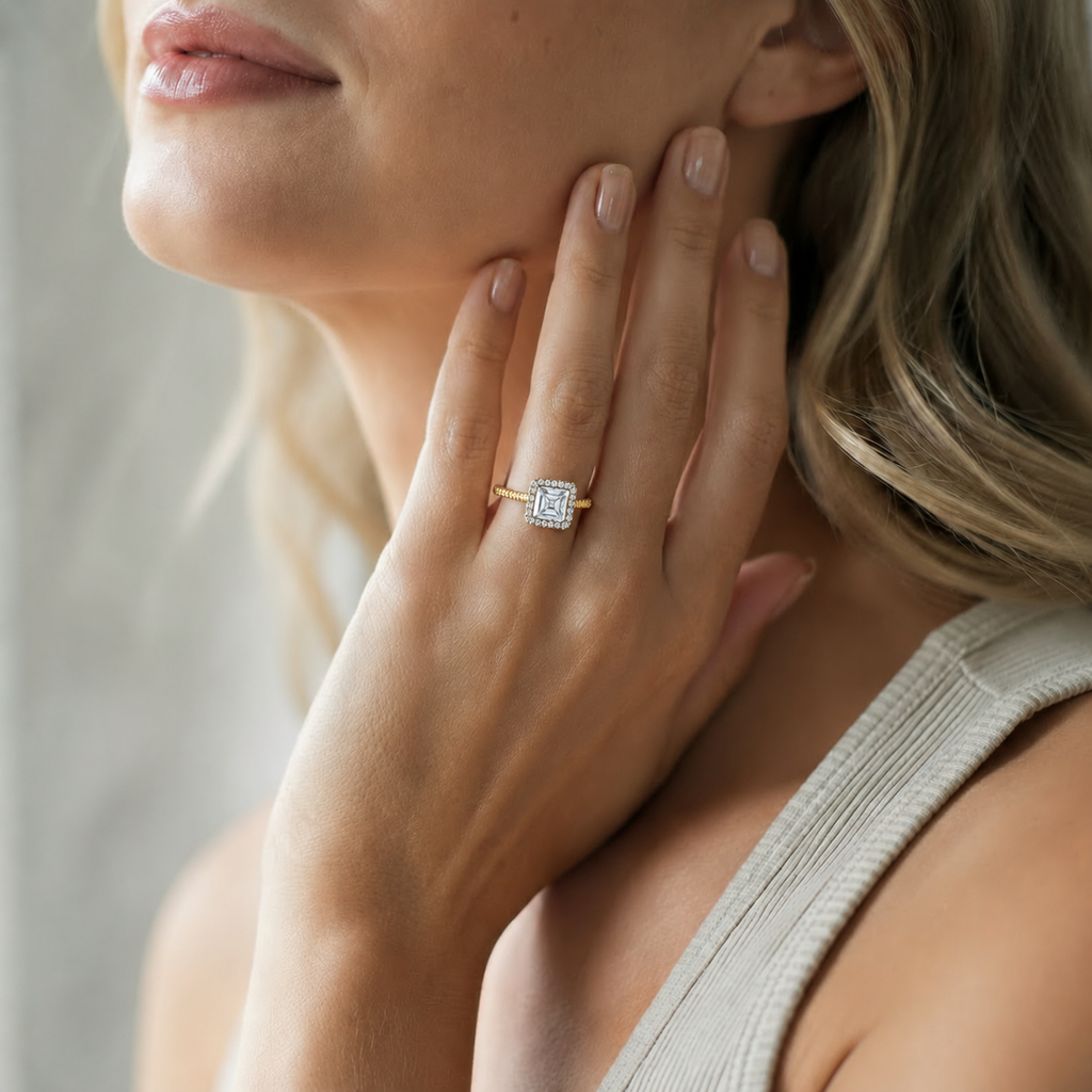 Cordelia - Asscher - Yellow / White Tone - Pavé