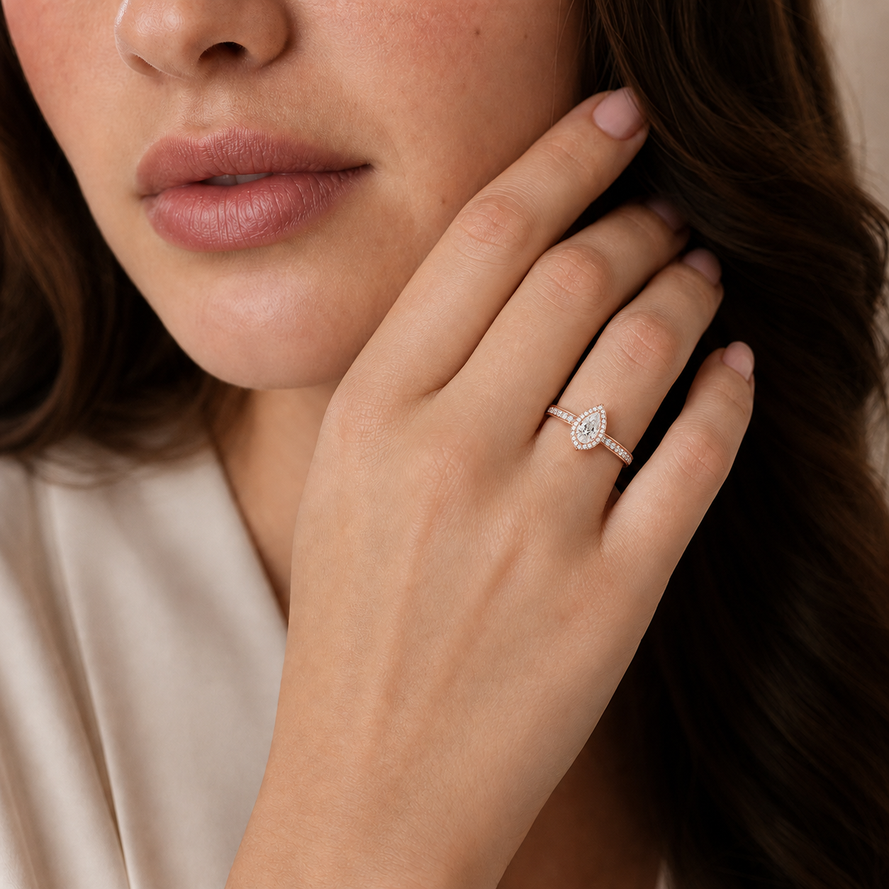 Deneuve - Pear - Rose Gold - Pavé