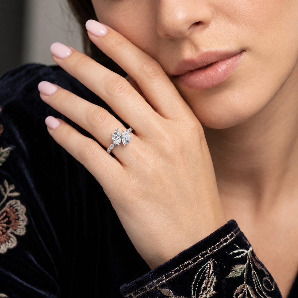 Duo - Pear - White Gold - Pavé