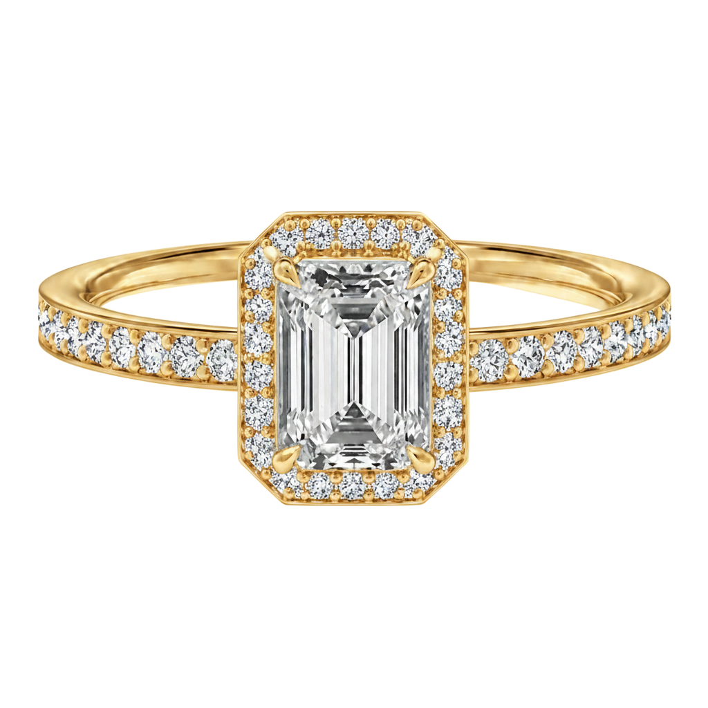 Deneuve - Emerald - Yellow Gold - Pavé