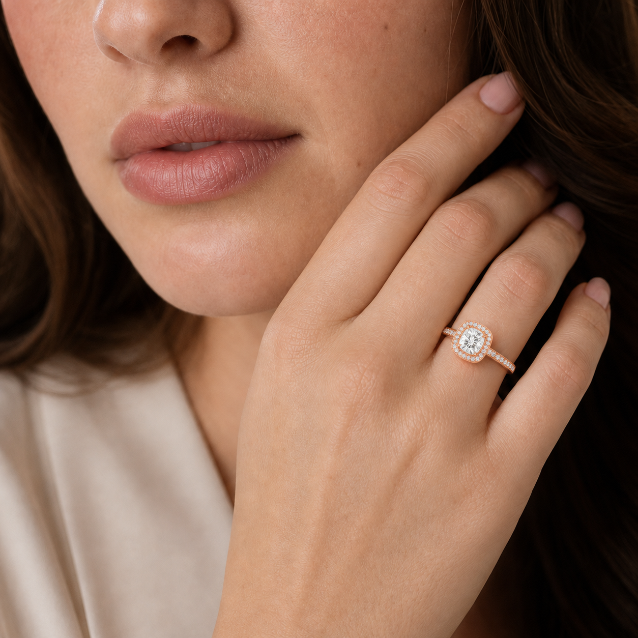 Deneuve - Cushion - Rose Gold - Pavé