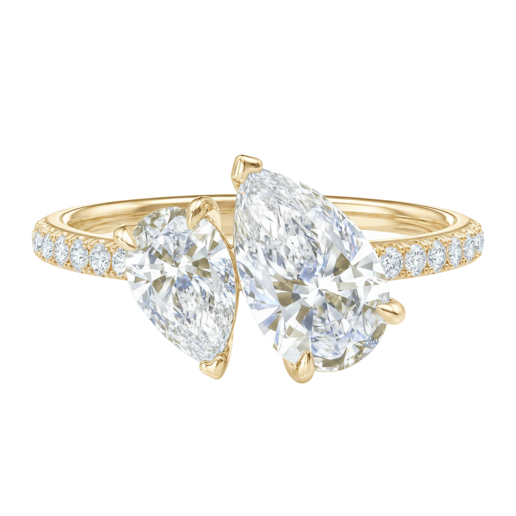 Duo - Pear - Yellow Gold - Pavé