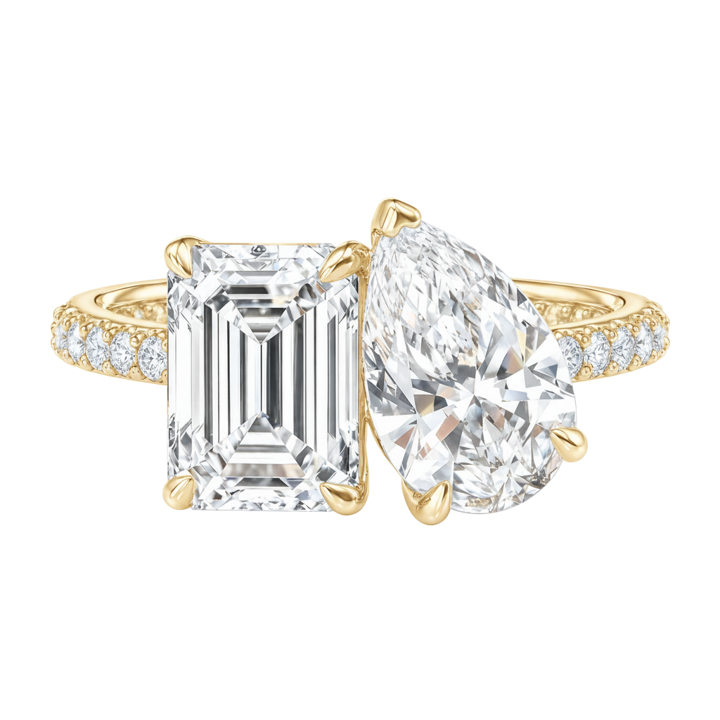 Duo - Emerald - Yellow Gold - Pavé