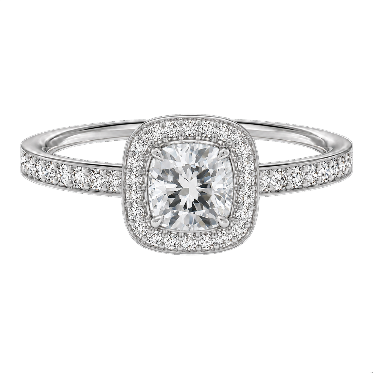 Deneuve - Cushion - White Gold - Pavé