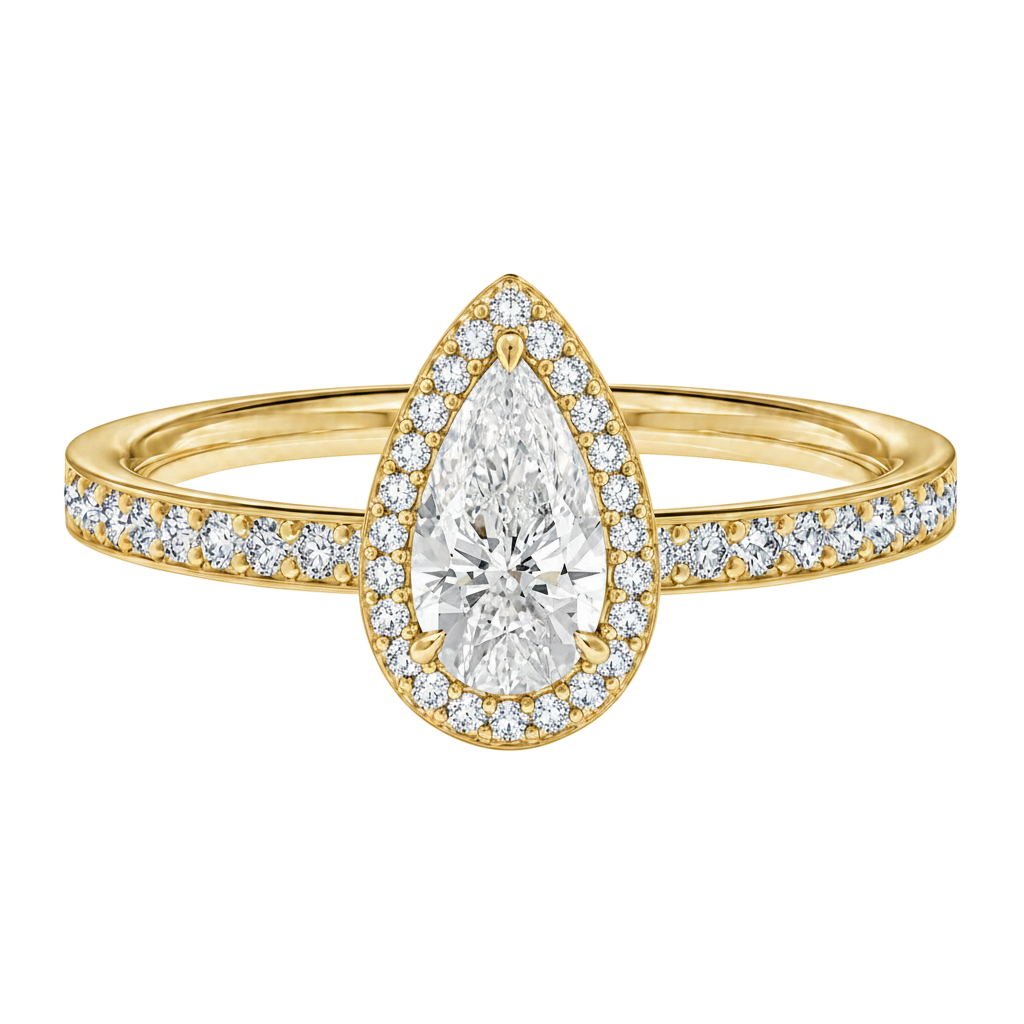 Deneuve - Pear - Yellow Gold - Pavé