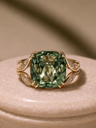 Timeless Cushion Peridot Vintage Ring in 14k Yellow Gold