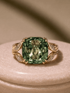 Timeless Cushion Peridot Vintage Ring in 14k Yellow Gold