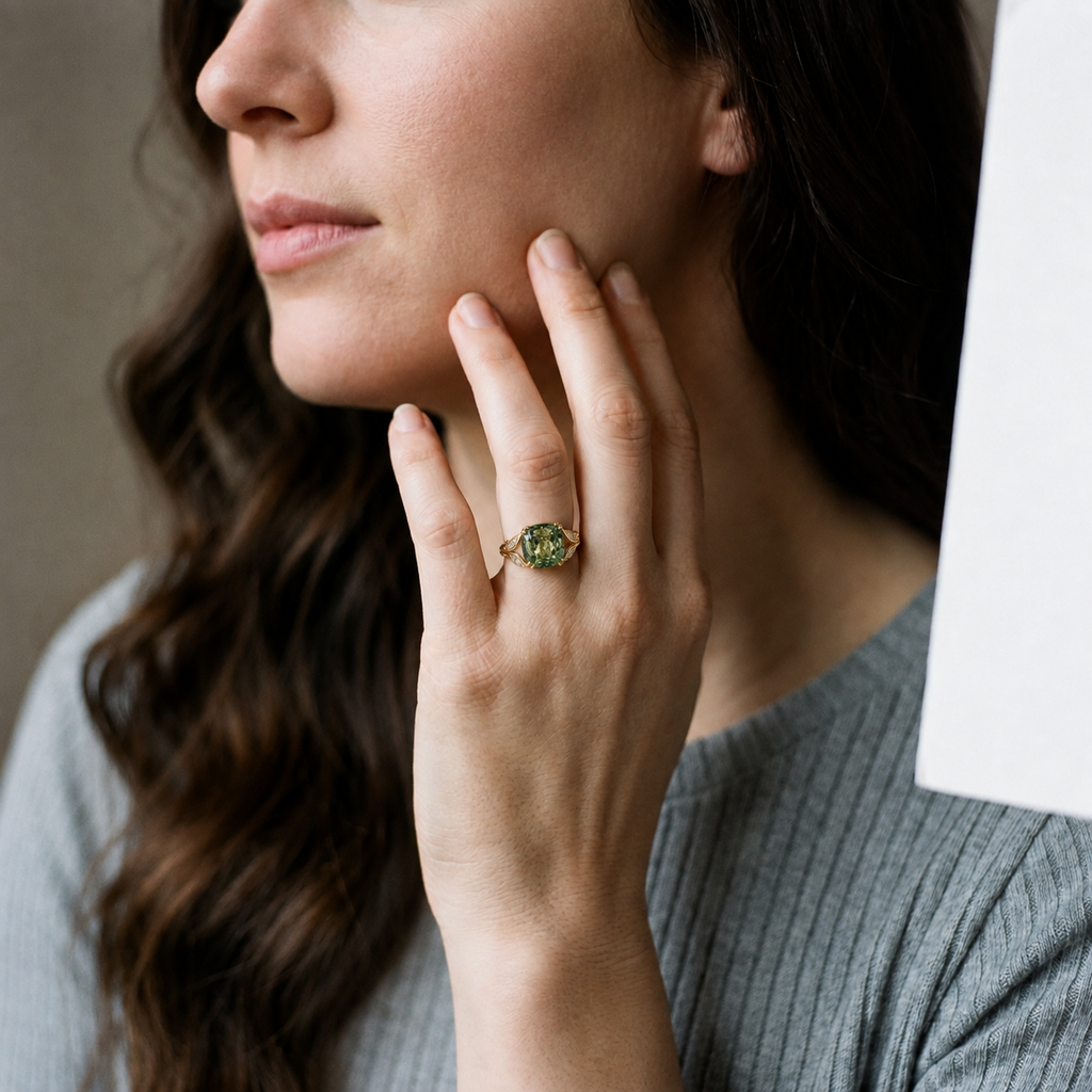 Timeless Cushion Peridot Vintage Ring in 14k Yellow Gold