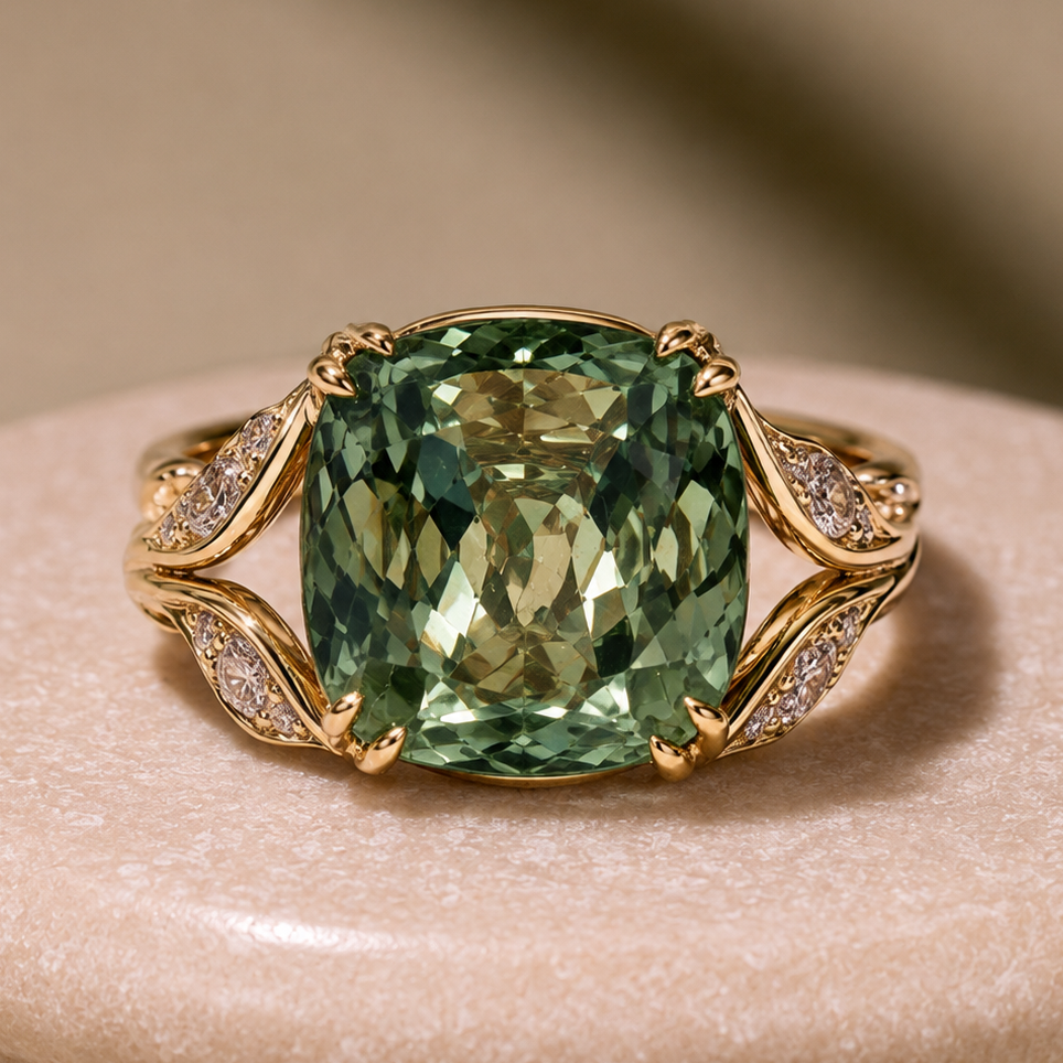 Timeless Cushion Peridot Vintage Ring in 14k Yellow Gold